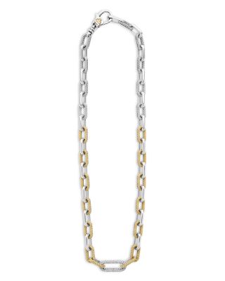 18K Yellow Gold & Silver Caviar Lux-Clip Diamond Link Necklace, 18" - Exclusive