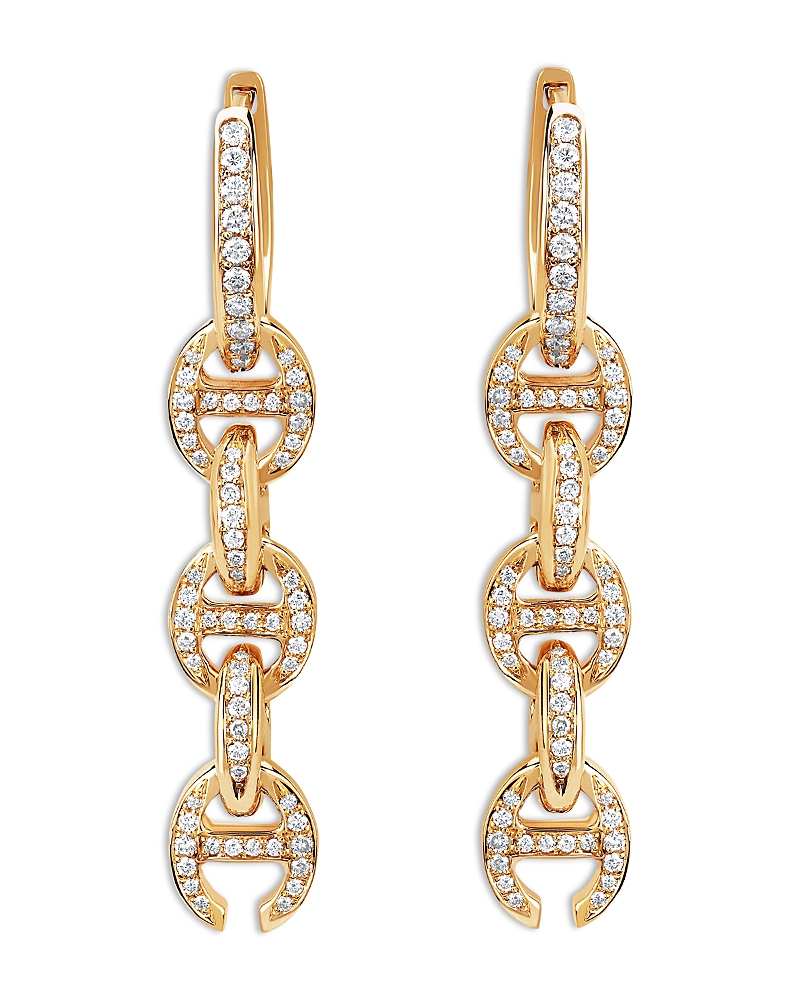 HOORSENBUHS 18K YELLOW GOLD HERITAGE DIAMOND PAVE CHAIN LINK DRIP HOOP EARRINGS