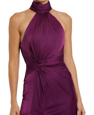 Open Back High Neck Side Ruched Gown