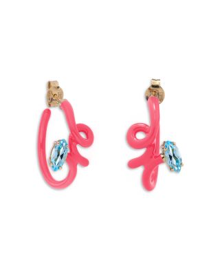 9K Yellow Gold &amp; Sterling Silver You&#39;re So Vine Blue Topaz Pink Hoop Earrings