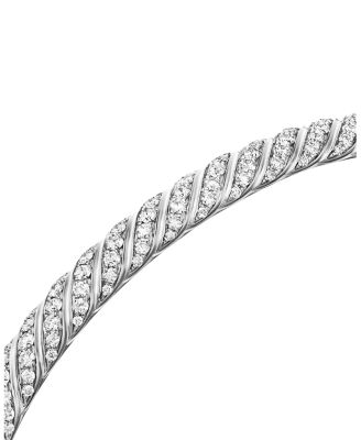 Sculpted Cable Bangle Bracelet in 18K White Gold with Diamonds, 6.2mm