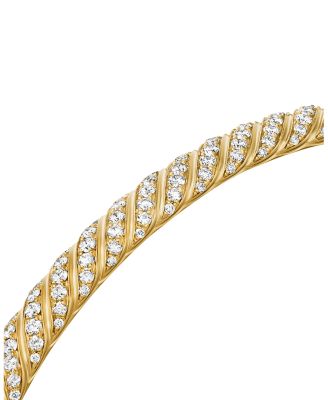 Sculpted Cable Bangle Bracelet in 18K Yellow Gold with Diamonds, 4.6mm