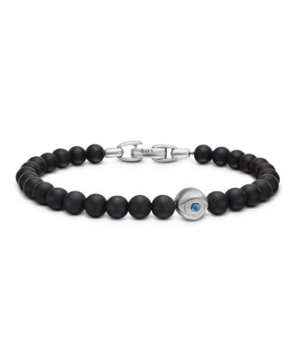 David Yurman - Men's Spiritual Beads Evil Eye Bracelet in Sterling Silver with Black Onyx and Sapphire, 6mm