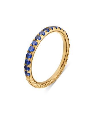 David Yurman - 18K Yellow Gold Cable Pav&eacute; Sapphire Stack Band Ring