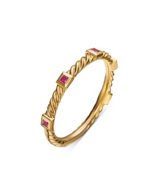 18K Yellow Gold Cable Sapphire Stack Band Ring