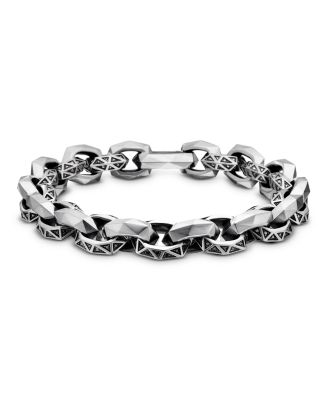 David Yurman - Men's Torqued Faceted Link Bracelet in Sterling Silver with Pav&eacute; Black Diamonds