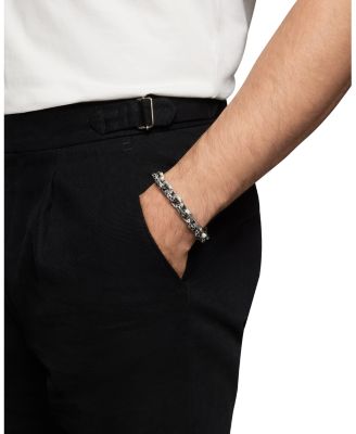 Men's Torqued Faceted Link Bracelet in Sterling Silver with Pav&eacute; Black Diamonds