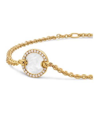 Petite DY Elements&reg; 18K Yellow Gold Mother-of-Pearl & Pav&eacute; Diamonds Center Station Chain Bracelet