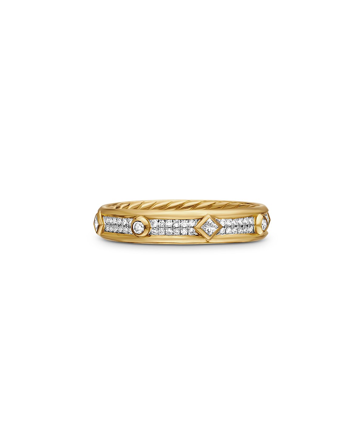 David Yurman 18K Yellow Gold Modern Renaissance Ring with Full Pave Diamonds