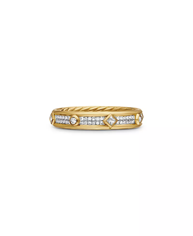 David Yurman 18K Yellow Gold Modern Renaissance Ring with Full Pave Diamonds
