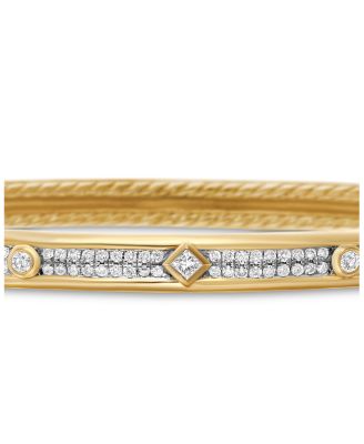 18K Yellow Gold Modern Renaissance Bangle Bracelet with Full Pav&eacute; Diamonds
