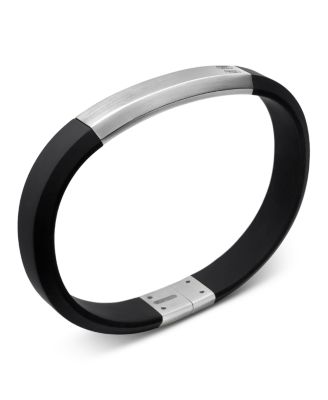 Men's Sterling Silver Streamline&reg; Black Rubber Statement Bracelet
