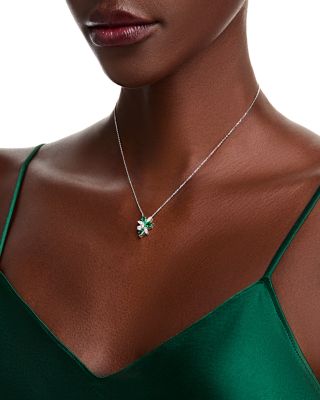 Emerald & Diamond Pendant Necklace in 14K White Gold, 16"