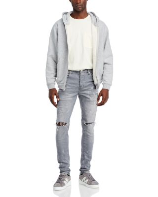 Gray Knee Slit Skinny Jeans