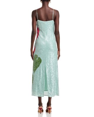 Anthurium Flowers Sequined Slip Dress
