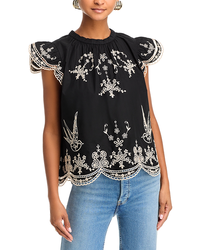 Sea Kingsley Embroidered Flutter Sleeve Top In Black