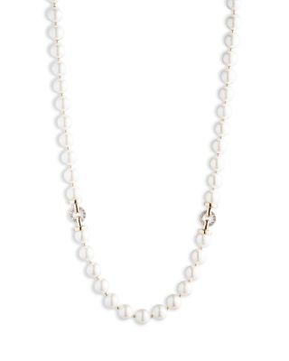 Ralph Lauren - Pav&eacute; Link & Imitation Pearl Collar Necklace in Gold Tone, 16"