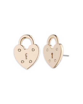 Ralph Lauren - Heart Lock Stud Earrings in Gold Tone
