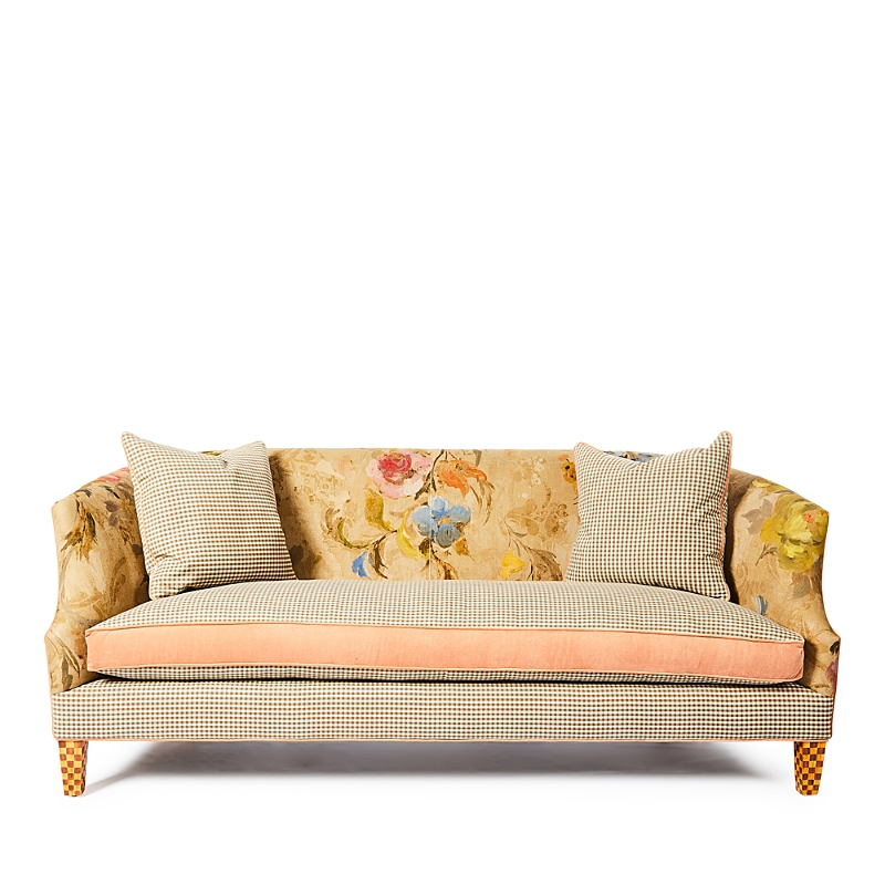 Mackenzie-childs Field Study Floral And Gingham Sofa In Brown/multi
