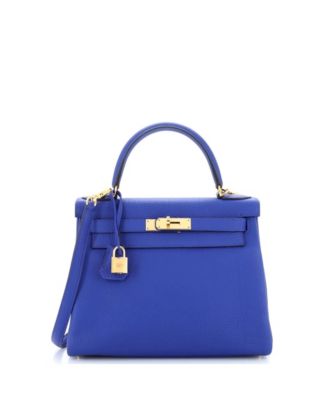 Pre-Owned Hermes Kelly 28 Handbag Blue Togo with Gold Hardware