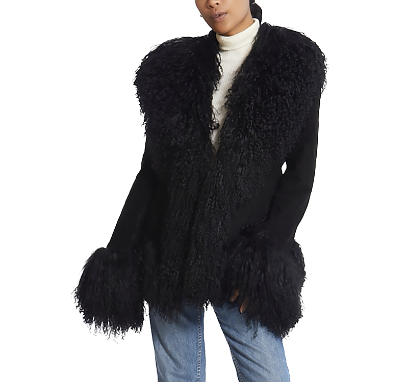 Susanna Chow Dorothy Suede & Shearling Trim Coat In Black