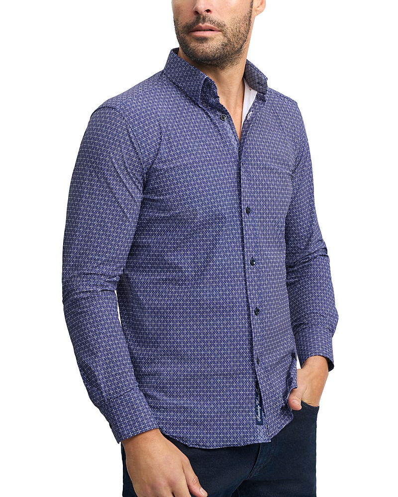 Robert Graham Vargas Trim Fit Abstract Floral Knit Button-up Shirt In Navy