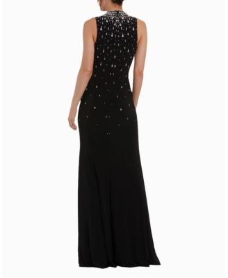 High Neck Sleeveless Beaded Jersey Fitted Gown