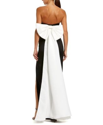Satin Strapless Bustier Gown With Oversized Bow