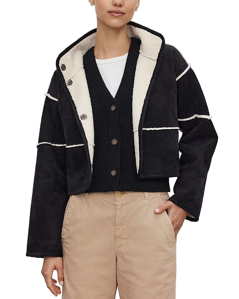 Velvet By Graham & Spencer Kelly Reversible Sherpa Jacket In Black/ecru