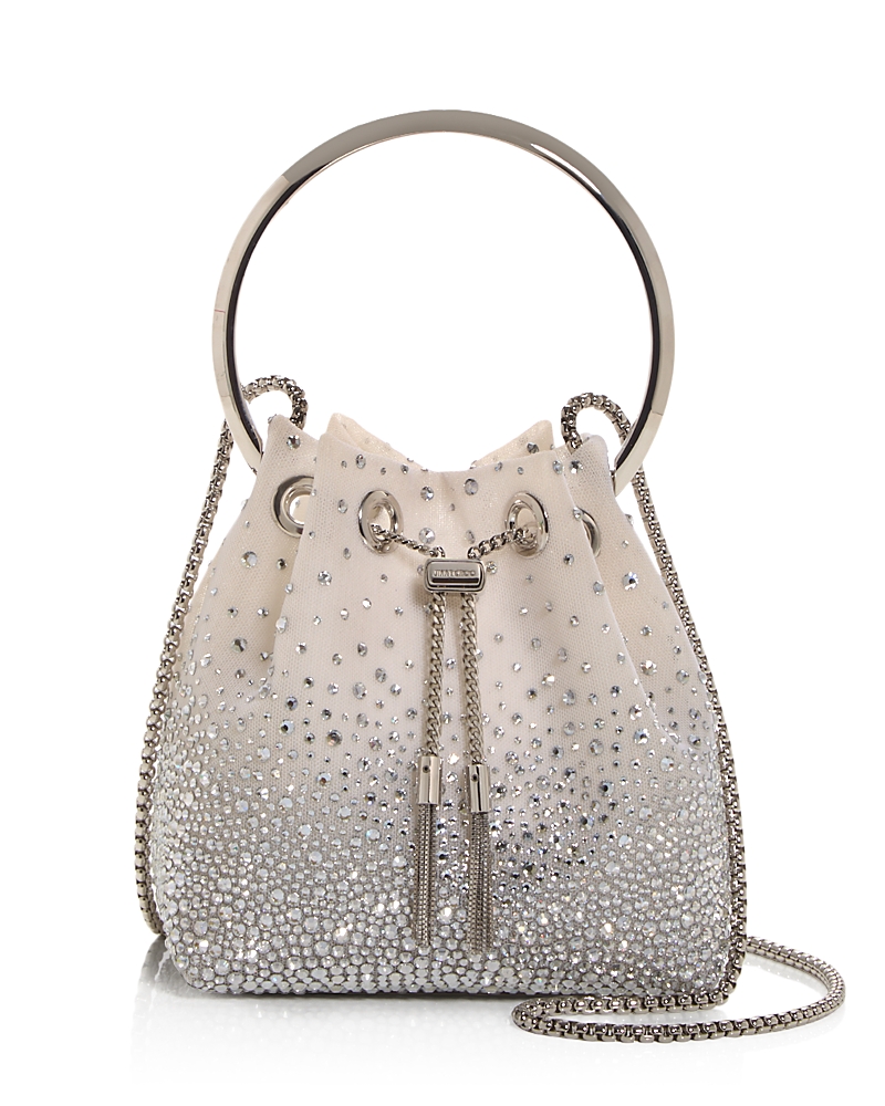 Jimmy Choo Bon Bon Vuq Embellished Top Handle Bag In White/crystal