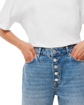 Hollie Button-Fly High Rise Cropped Straight Jeans in Denim