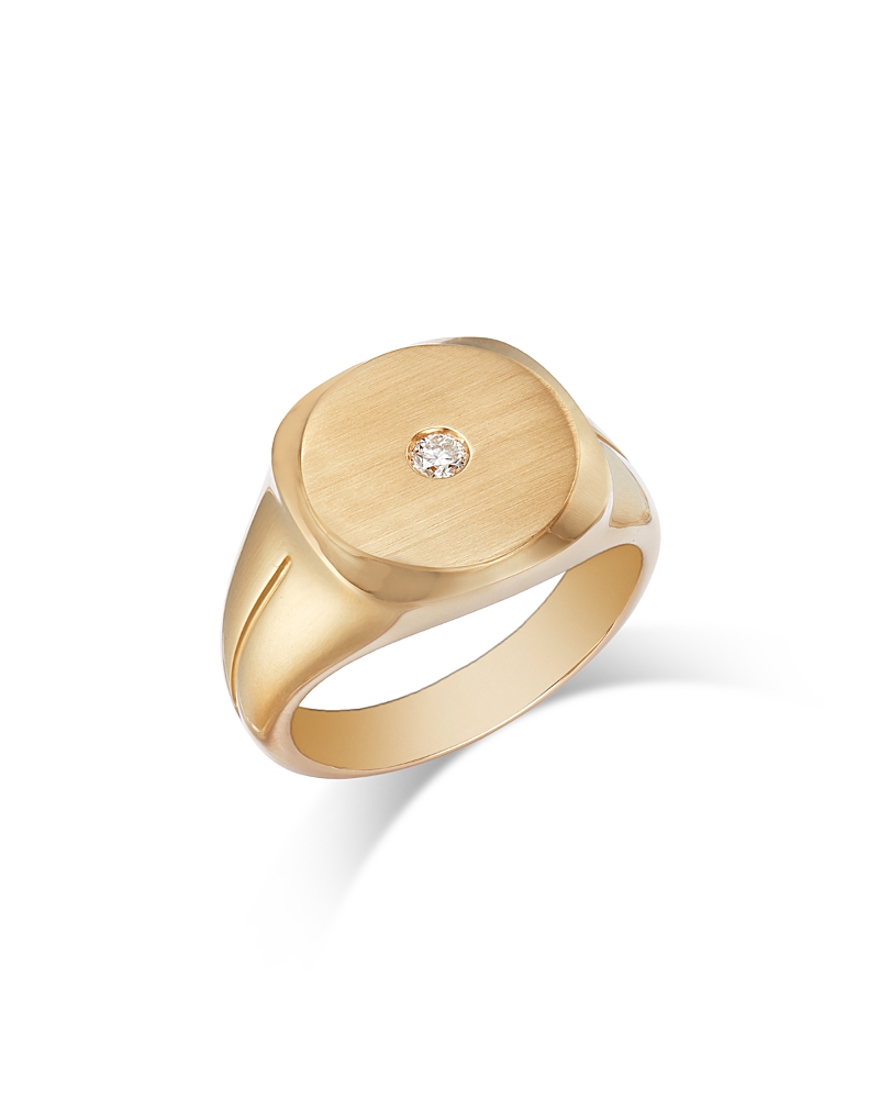 Bloomingdale's Fine Collection Diamond Men's Bezel Textured Signet Ring In 14k Yellow Gold, 0.10 Ct. T. W. In Gold