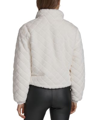 Quilted Faux Fur Bomber Jacket  