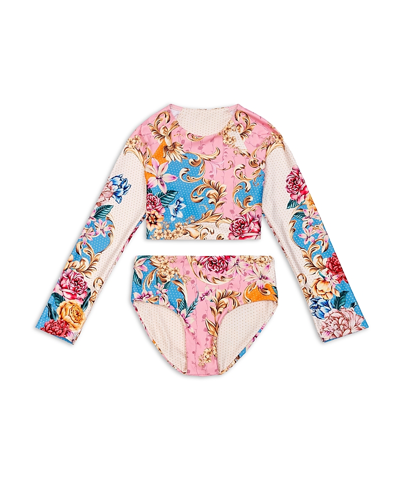 AGUA BENDITA GIRLS' CARAMEL BLUSH LONG SLEEVE 2 PIECE SWIMSUIT - LITTLE KID, BIG KID