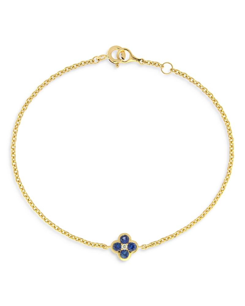 BLOOMINGDALE'S FINE COLLECTION SAPPHIRE & DIAMOND BEZEL CLOVER ADJUSTABLE CHAIN BRACELET IN 14K YELLOW GOLD