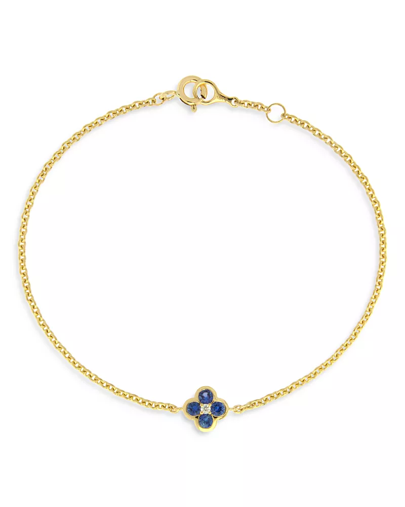 Bloomingdale's Fine Collection Sapphire & Diamond Bezel Clover Adjustable Chain Bracelet in 14K Yellow Gold