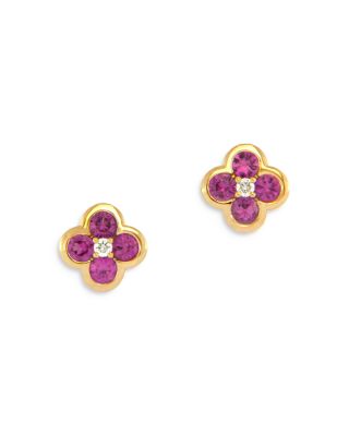 Bloomingdale's Fine Collection Emerald & Diamond Bezel Clover Stud Earrings in 14K Yellow Gold