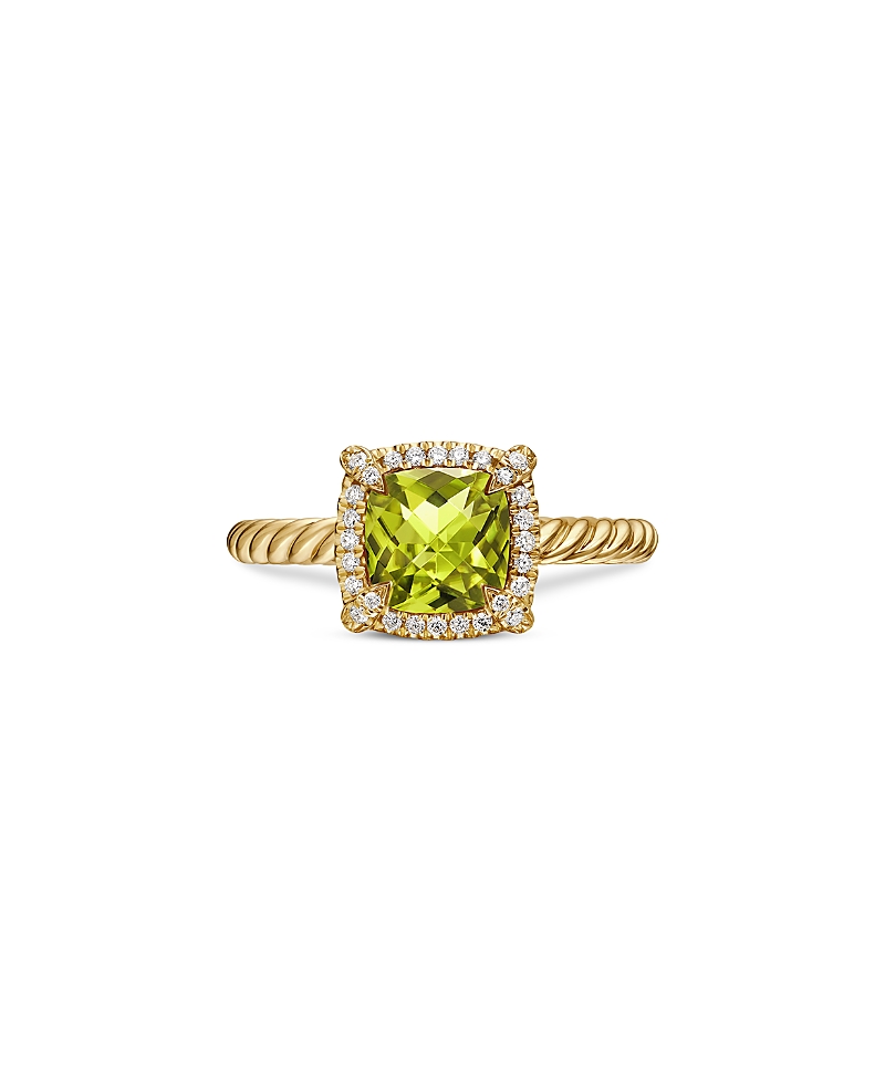 David Yurman Petite Chatelaine Pave Bezel Ring in 18K Yellow Gold with Peridot and Diamonds