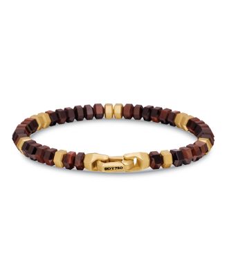 Men's 18K Yellow Gold Spiritual Beads Red Tigers Eye Bead Bracelet