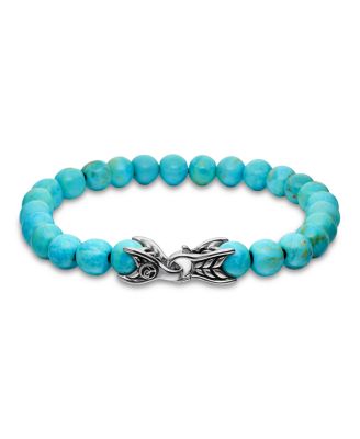Men's Spiritual Beads Bracelet in Sterling Silver with Turquoise, 8mm