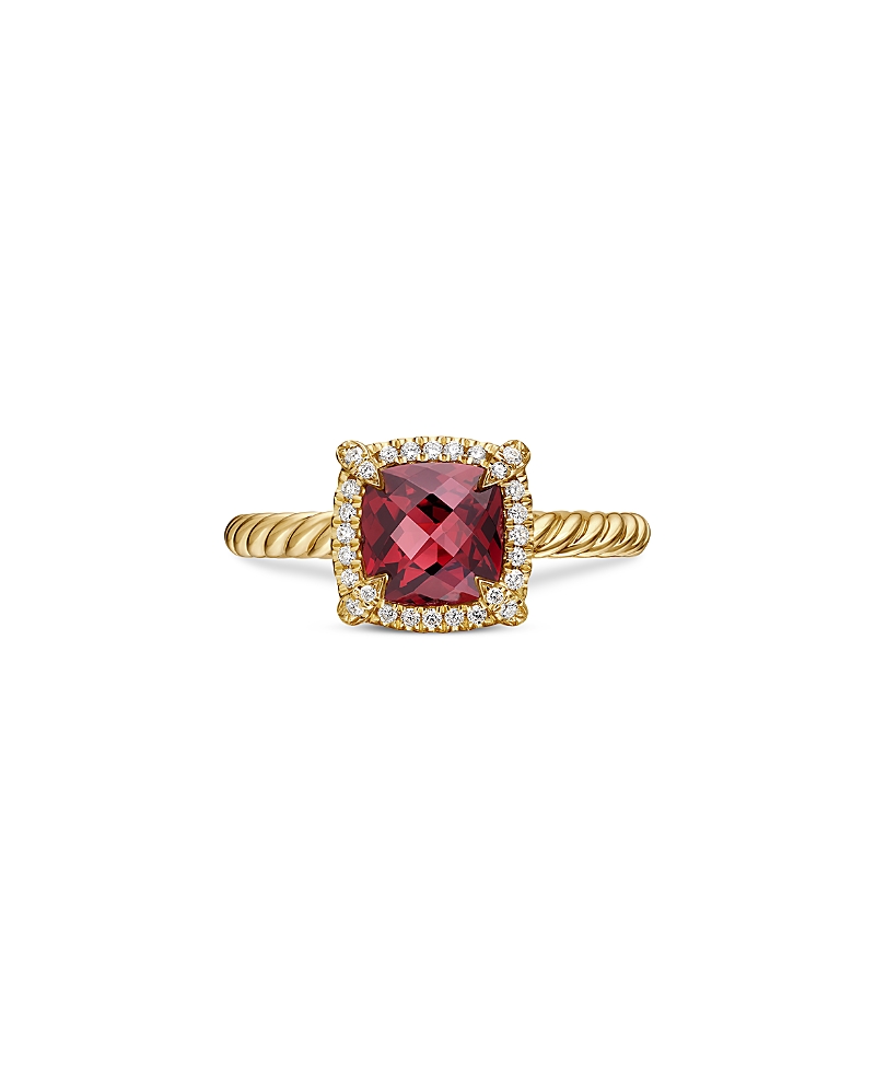 David Yurman Petite Chatelaine Pave Bezel Ring in 18K Yellow Gold with Garnet