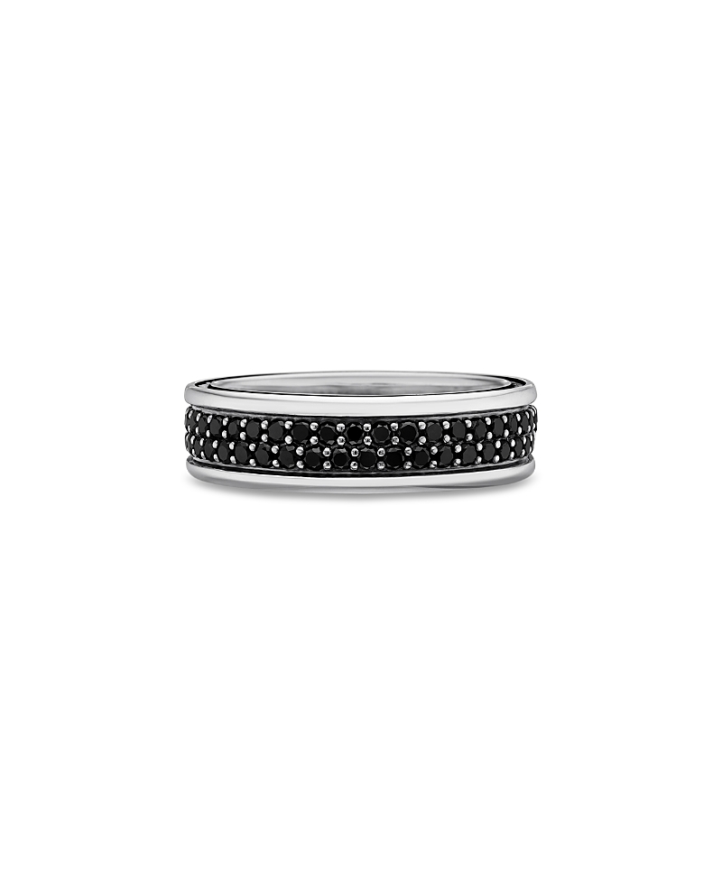 David Yurman Men's Streamline Two Row Band Ring in Sterling Silver with Black Diamonds, 6.5mm
