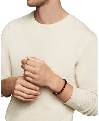 Men's Spiritual Beads Bracelet in Sterling Silver with Red Tigers Eye, 8mm