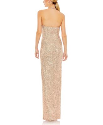 Sequined Halter Strap Low Side Knot Gown