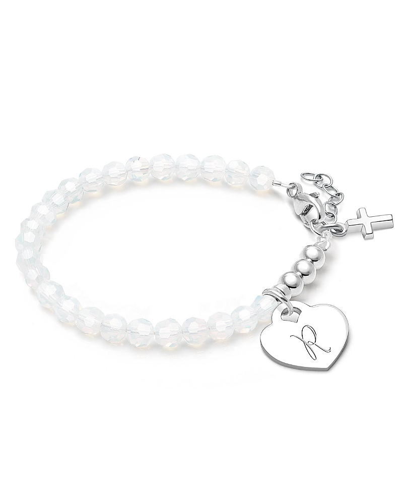Tiny Blessings Children's Sterling Silver Signature White Crystal With Cross Girls' 5.25 Bracelet In Sterling Silver R