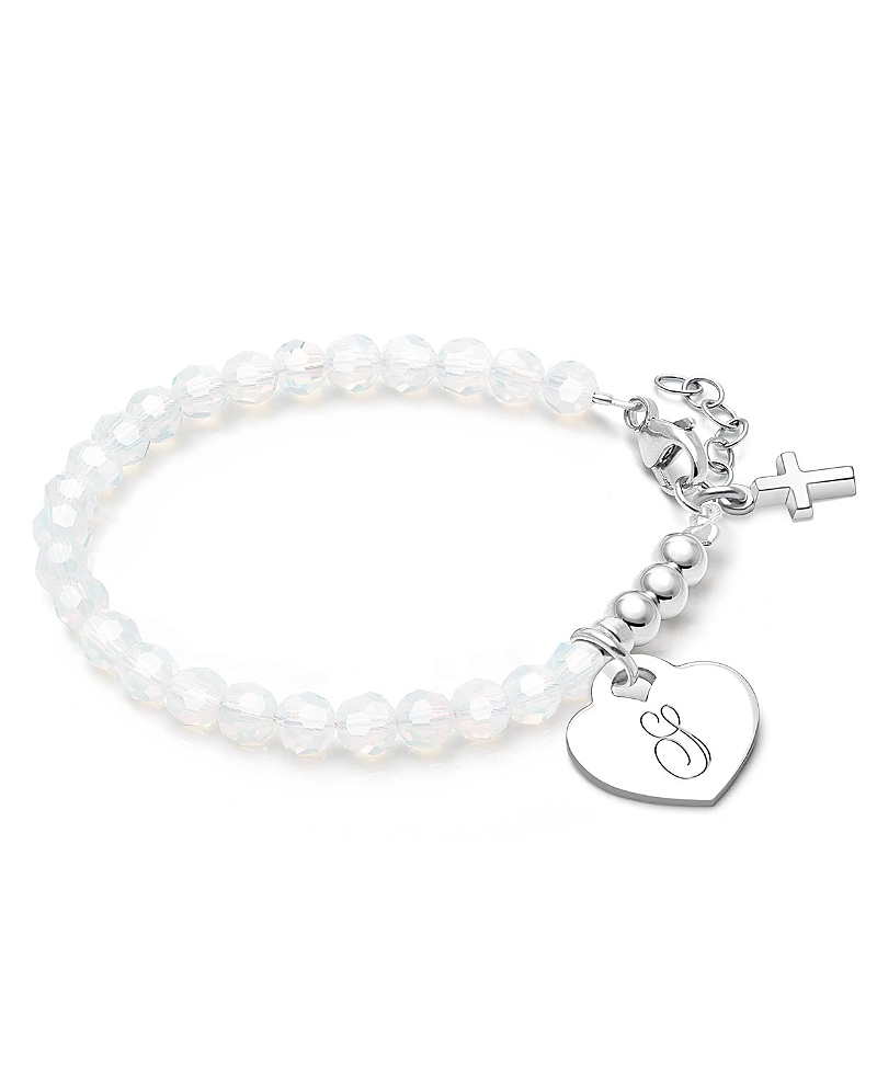 Tiny Blessings Children's Sterling Silver Signature White Crystal With Cross Girls' 5.25 Bracelet In Sterling Silver S