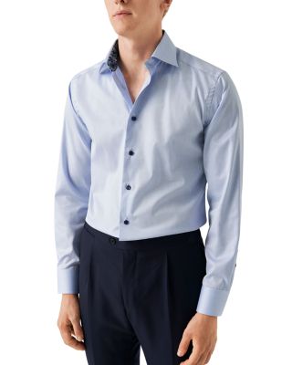 Eton Contemporary Fit Solid Twill Shirt with Floral Details