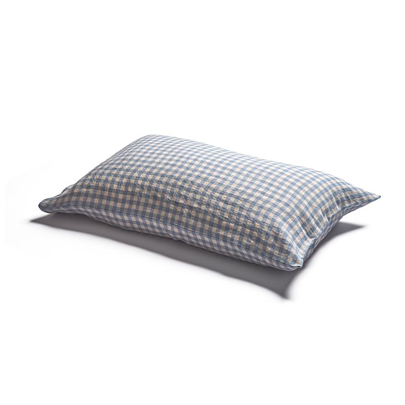 Piglet In Bed Gingham Linen Blend Pillowcase Pair, Standard In Warm Blue Gingham