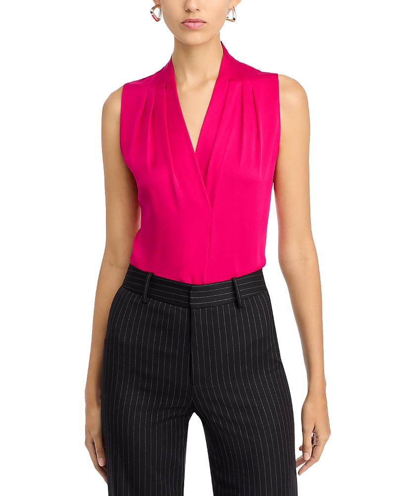 Kobi Halperin Mila Sleeveless V Neck Pleated Silk Blouse In Pink