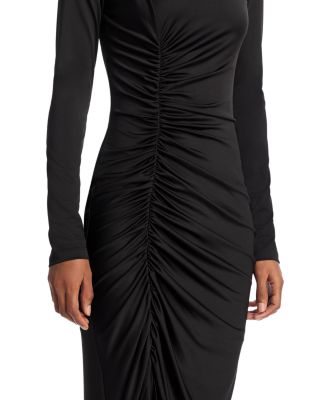 black halo ruched dress Black Halo Hour Maxi Dress